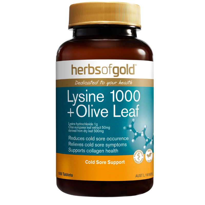 Herbs of Gold – Lysine 1000 + Olive Leaf (100 Tablets)