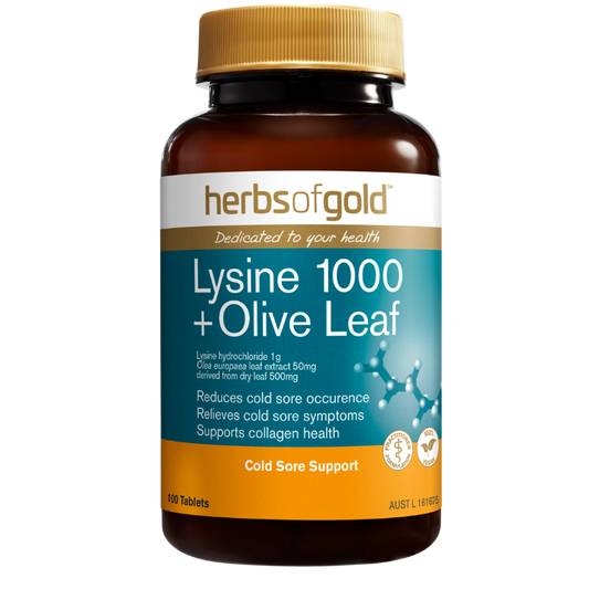 Herbs of Gold – Lysine 1000 + Olive Leaf (100 Tablets)